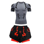Anime Jujutsu Kaisen Kompressionsset Fitnessanzug für Herren, schnell trocknendes 3D-Kompressionsshirt + Fitnessstudio-Shorts, Lauf-Workout-Sportbekleidung - flohmarkt-deutschland.shop