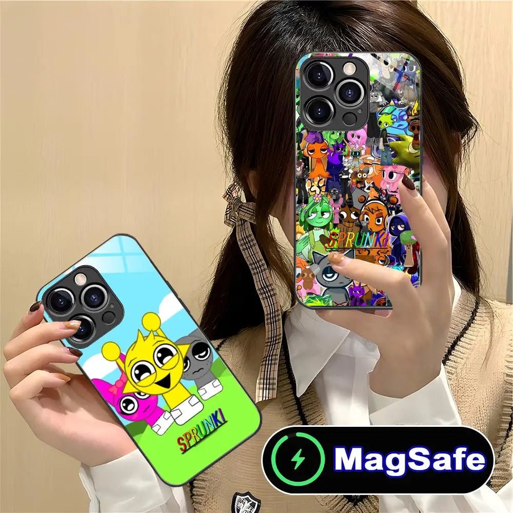 Anime Sprunki Mobile Phone Case for iPhone 16 15 14 13 12 11 Pro Max Plus Mini MagSafe Glass Colour Printing Pretty Smartphone - flohmarkt-deutschland.shop