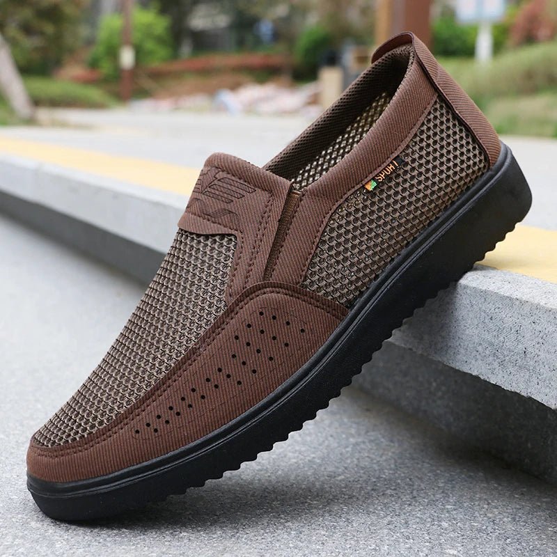 Atmungsaktive Slip-On-Freizeitschuhe für Herren – leichte Low-Top-Walking-Sneaker für Outdoor, Angeln, Park und Training, braunes Netzgewebe, Gummisohle, kariert für alle Jahreszeiten, Outdoor-Schuhe | Low-Top-Schuhe | - flohmarkt-deutschland.shop
