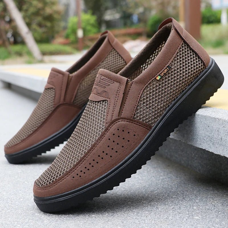 Atmungsaktive Slip-On-Freizeitschuhe für Herren – leichte Low-Top-Walking-Sneaker für Outdoor, Angeln, Park und Training, braunes Netzgewebe, Gummisohle, kariert für alle Jahreszeiten, Outdoor-Schuhe | Low-Top-Schuhe | - flohmarkt-deutschland.shop