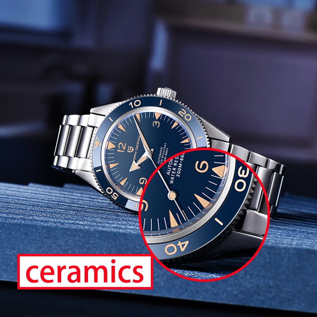 Automatische Uhr, Männer Mechanische 200 m Wasserdicht Saphir Keramik Tauchen Edelstahl Uhr V3 - flohmarkt-deutschland.shop