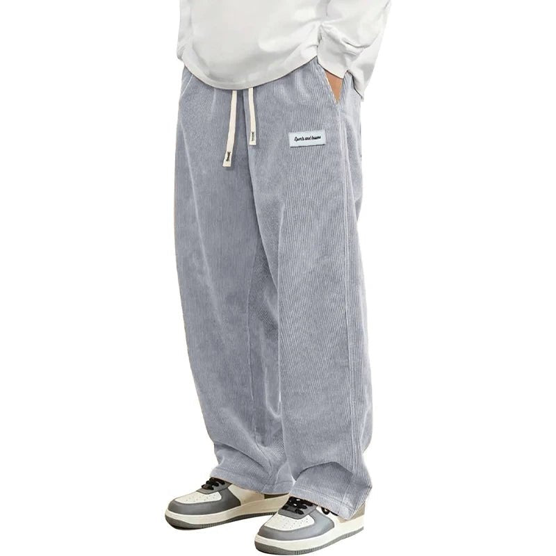 Autumn Mens Corduroy Casual Pants Fashion Loose Fit Pants Straight Sweatpants Elastic Waist Drawstring Outdoor Streetwear - flohmarkt-deutschland.shop