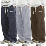 Autumn Mens Corduroy Casual Pants Fashion Loose Fit Pants Straight Sweatpants Elastic Waist Drawstring Outdoor Streetwear - flohmarkt-deutschland.shop