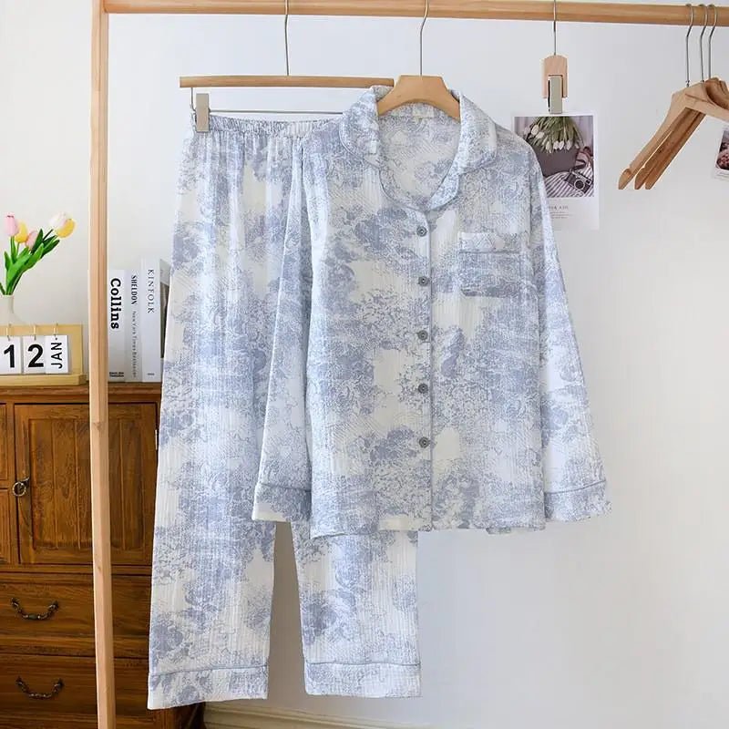 Autumn New Cotton Yarn Sleepwear Women's Two-piece Home Clothes Pajamas Nightie Female Nightwear Suit Set Lounge Wear - flohmarkt-deutschland.shop