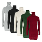 Autumn Winter New Dresses Women Long Sleeves Turtleneck Solid Sexy Bodycon Sheath Mini Dress Club Elegant Party Knitted Dresses - flohmarkt-deutschland.shop