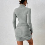 Autumn Winter New Dresses Women Long Sleeves Turtleneck Solid Sexy Bodycon Sheath Mini Dress Club Elegant Party Knitted Dresses - flohmarkt-deutschland.shop