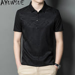 AYUNSUE 91.7% Mulberry Silk Polo Shirt for Man Summer Clothing Fashion Dark Pattern Men's White Tee Shirts Polo Shirts Herren - flohmarkt-deutschland.shop