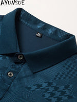AYUNSUE 91.7% Mulberry Silk Polo Shirt for Man Summer Clothing Fashion Dark Pattern Men's White Tee Shirts Polo Shirts Herren - flohmarkt-deutschland.shop