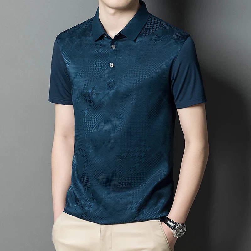 AYUNSUE 91.7% Mulberry Silk Polo Shirt for Man Summer Clothing Fashion Dark Pattern Men's White Tee Shirts Polo Shirts Herren - flohmarkt-deutschland.shop