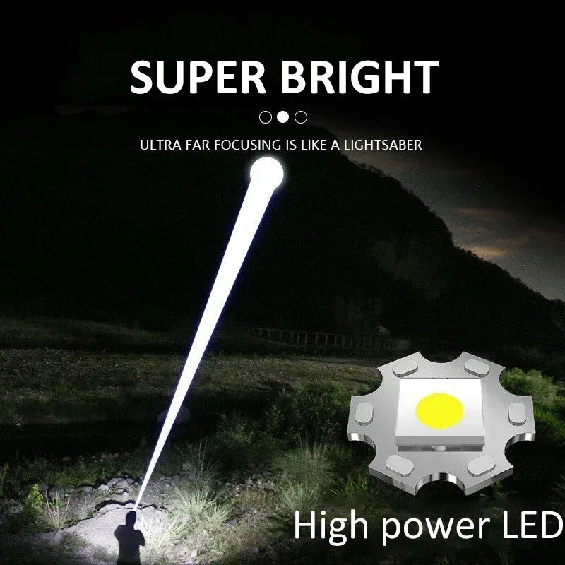 900000LM Powerful LED Flashlight Type-c Rechargeable Zoom Torch with Digital Display Handheld Flashlights for Camping Hiking