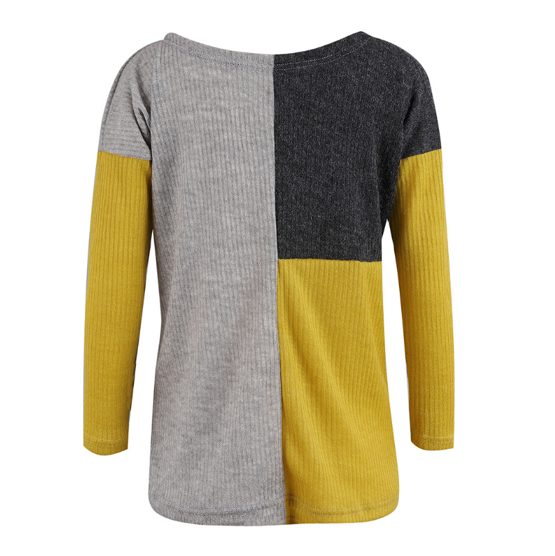 Color Block Loose Knit Sweater with Patchwork Design