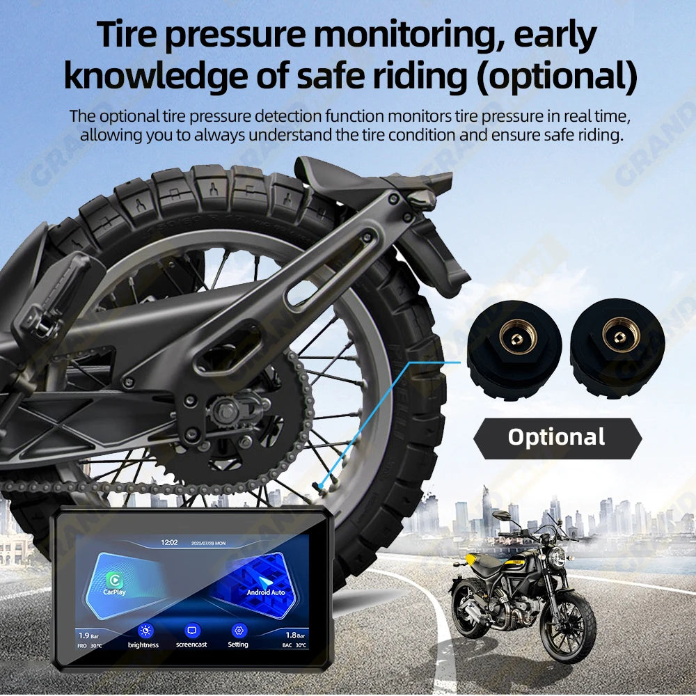 5/6/7 inch Motorcycle Display Screen Carplay Navigation Portable Digital Dashboard Motobike Android Auto Waterproof BT Monitor