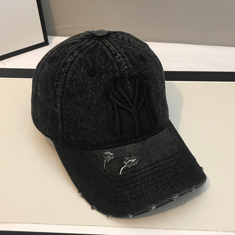 Korean Style Unisex Embroidered Distressed Baseball Cap