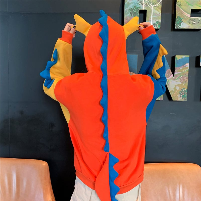Cute Irregular Color Block Dinosaur Hoodie Sweater
