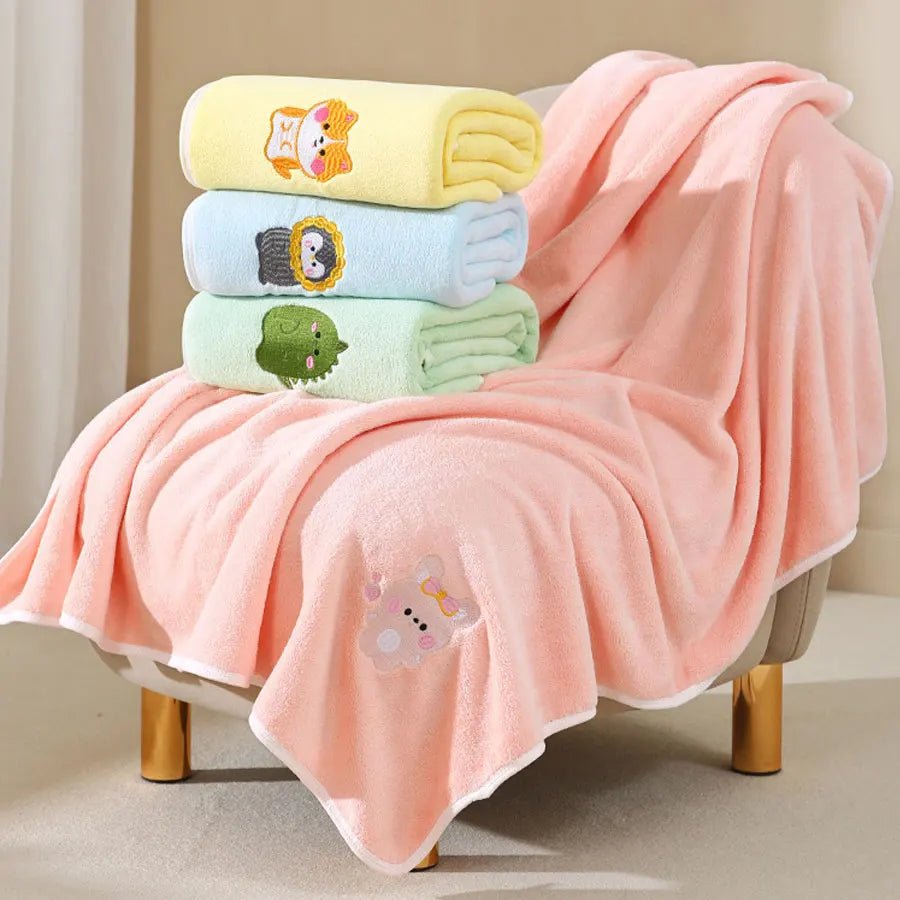 Baby-Badetuch, Wickeldecke für Kleinkinder, Niedliche Tier-Stickerei Fleece-Decke, Weicher Kinderbademantel, Kinderdecke - flohmarkt-deutschland.shop