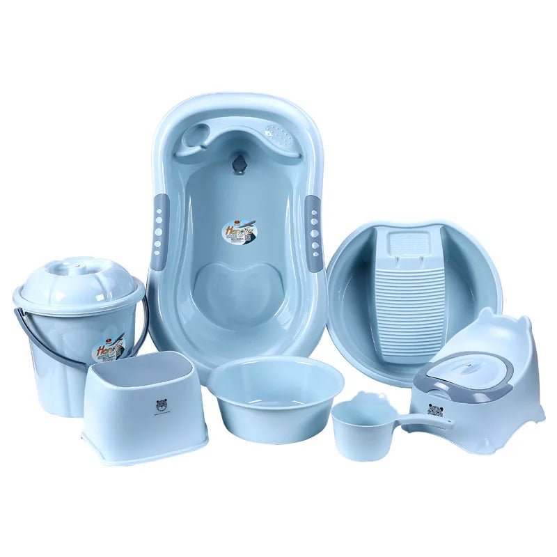 Baby-Badewanne, 7-teiliges Set, verbessertes Kunststoff-Badeset, rutschfeste, verdickte Badewanne, Kleinkind-Badesitz, Duschprodukte für Neugeborene, Geschenk - flohmarkt-deutschland.shop