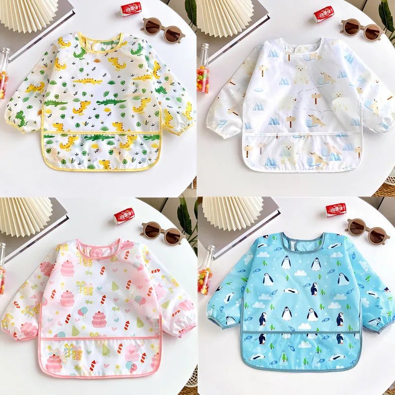 Baby-Lätzchen, niedlich, bunt, Cartoon, wasserdicht, Lätzchen, Säugling, Essen, Kinder, Zeichnen, Langarm-Schürze, selbsternährendes Baby, 0–3 Jahre - flohmarkt-deutschland.shop