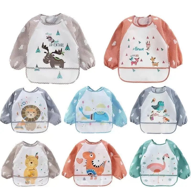 Baby Lätzchen Spuckt ücher wasserdichte Langarm Anti-Trage-Cartoon Lätzchen umgekehrtes Kleid Baby Fütterung Lätzchen Bavoir Manches Longues - flohmarkt-deutschland.shop