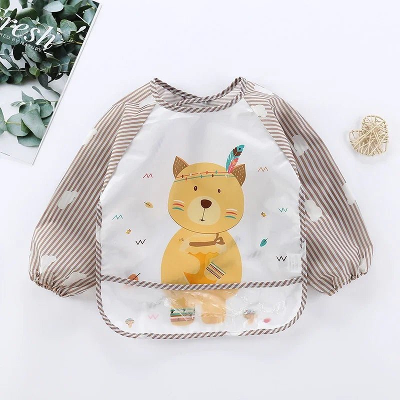 Baby Lätzchen Spuckt ücher wasserdichte Langarm Anti-Trage-Cartoon Lätzchen umgekehrtes Kleid Baby Fütterung Lätzchen Bavoir Manches Longues - flohmarkt-deutschland.shop