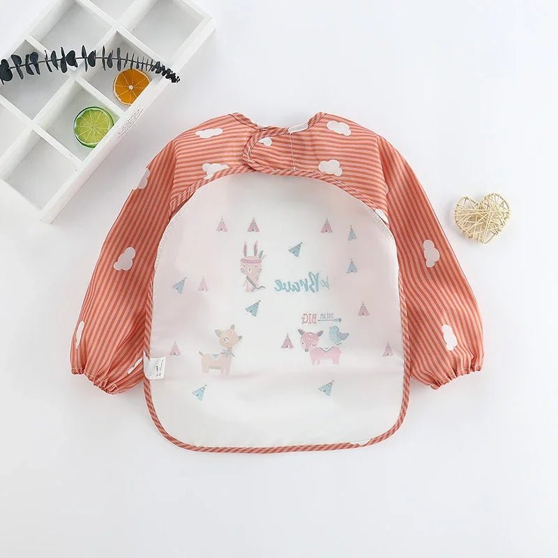 Baby Lätzchen Spuckt ücher wasserdichte Langarm Anti-Trage-Cartoon Lätzchen umgekehrtes Kleid Baby Fütterung Lätzchen Bavoir Manches Longues - flohmarkt-deutschland.shop