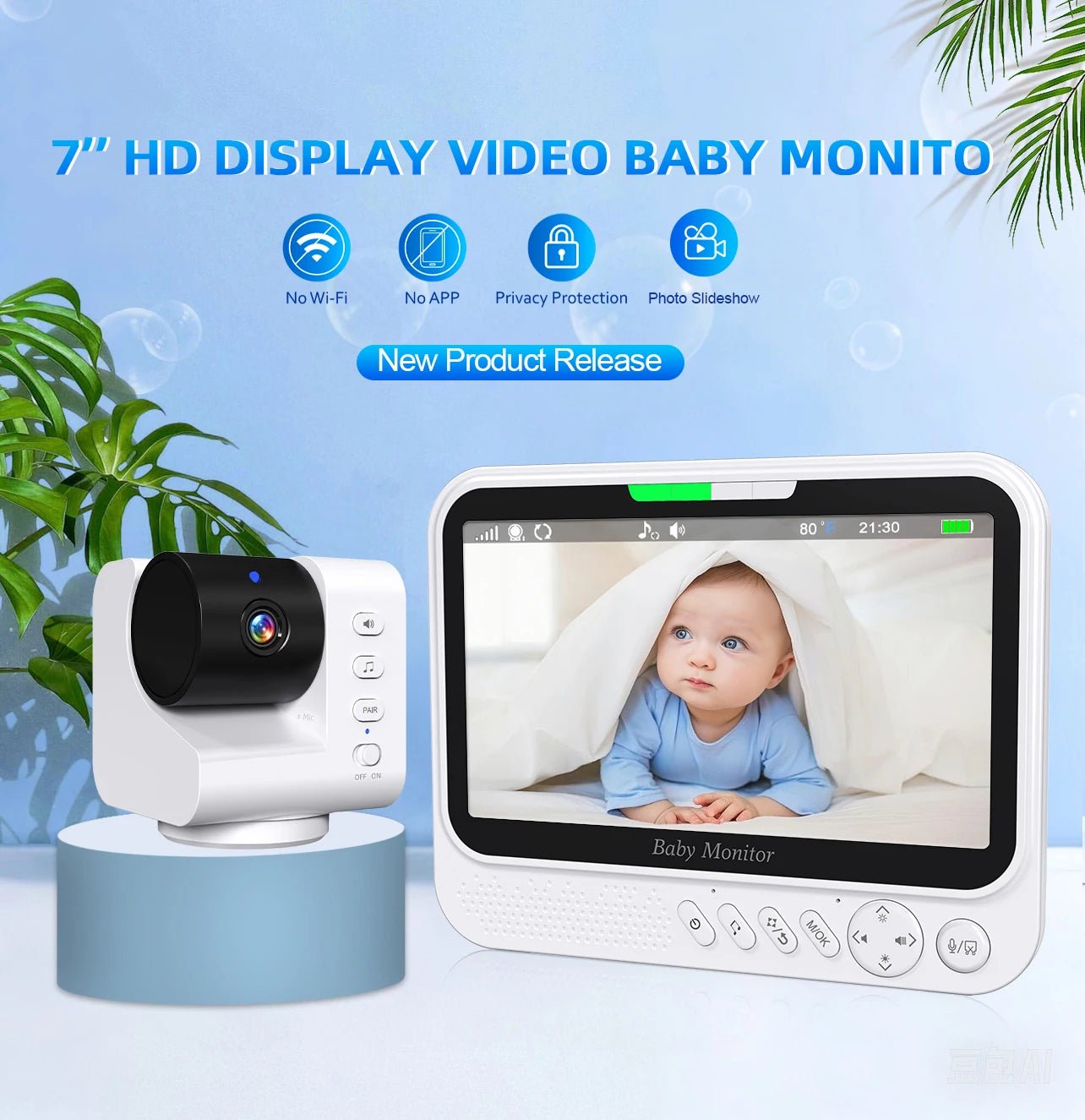 Babyphone mit 7 Zoll Bildschirm PTZ Kamera & Temperatur - flohmarkt-deutschland.shop