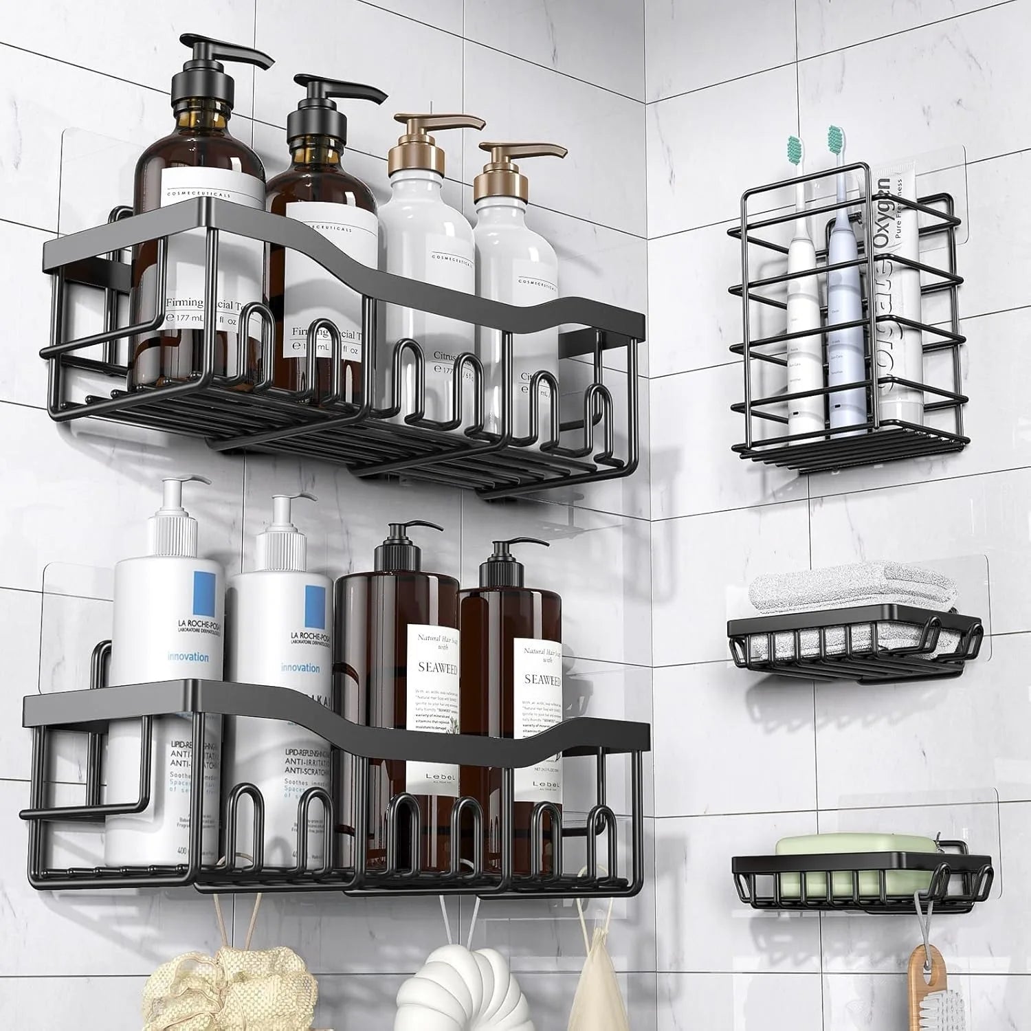 Bad Lagerung Regal Wand-montiert Toilettenartikel Organizer Rack Make-Up Lagerung Inhaber Shampoo Rack Dusche Regal Hause Zubehör - flohmarkt-deutschland.shop