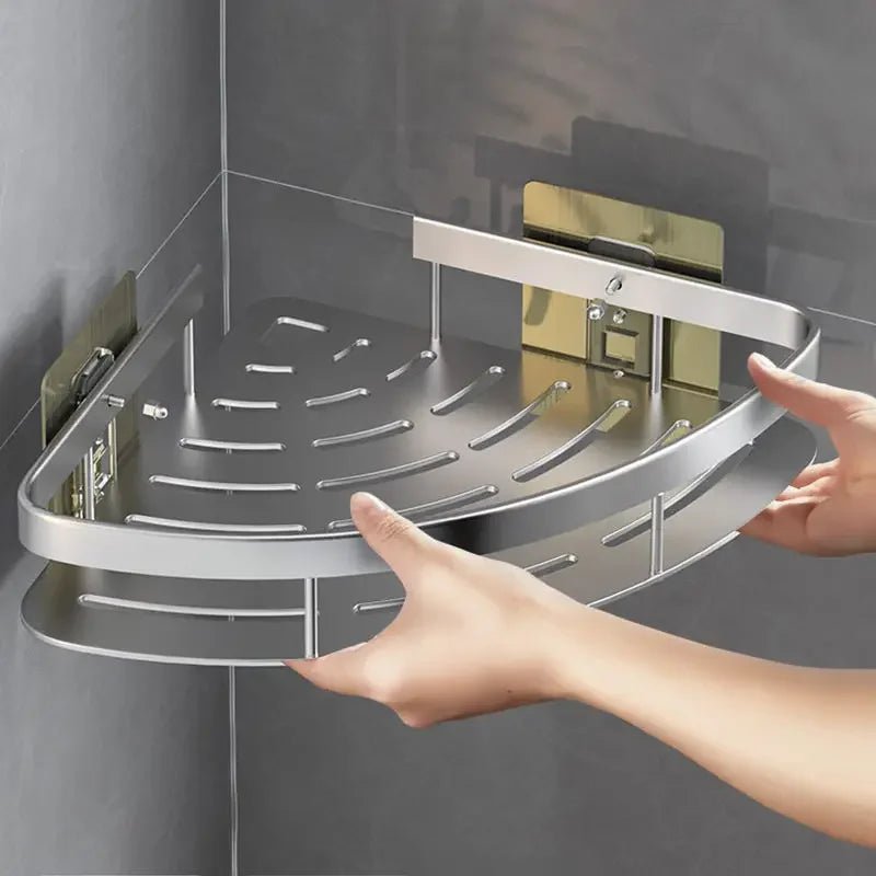 Bad Regal Küche Lagerung Organizer Aluminium Legierung Shampoo Rack Dusche Regal Bad Zubehör Kein Bohrer Regal - flohmarkt-deutschland.shop