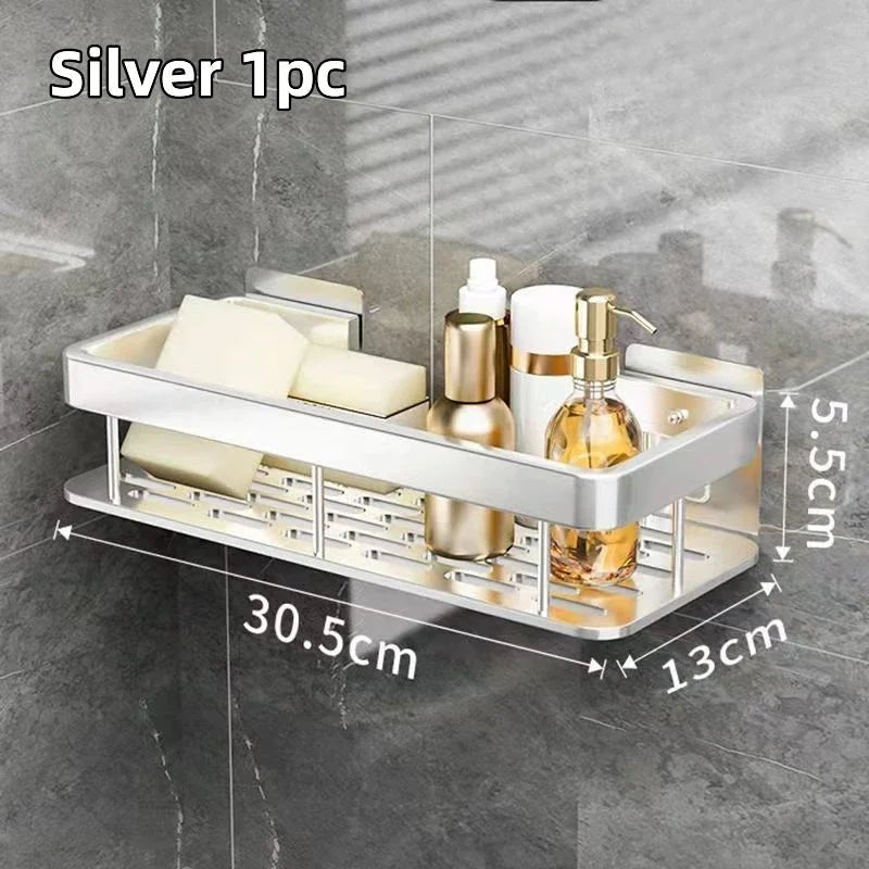 Bad Regal Küche Lagerung Organizer Aluminium Legierung Shampoo Rack Dusche Regal Bad Zubehör Kein Bohrer Regal - flohmarkt-deutschland.shop