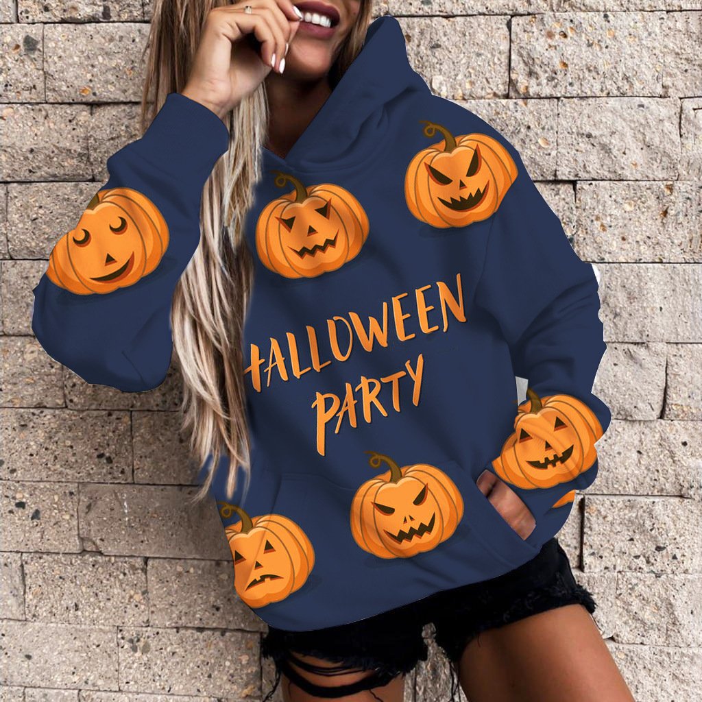 Women's 3D Printed Pumpkin Halloween Casual Hoodie