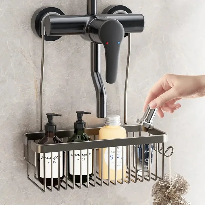 Badezimmer-Aufbewahrungskorb, Bohrfreier Duschregal, Wandmontierter Organizer mit Haken, Rostfrei für Duschraum und Badeprodukte - flohmarkt-deutschland.shop