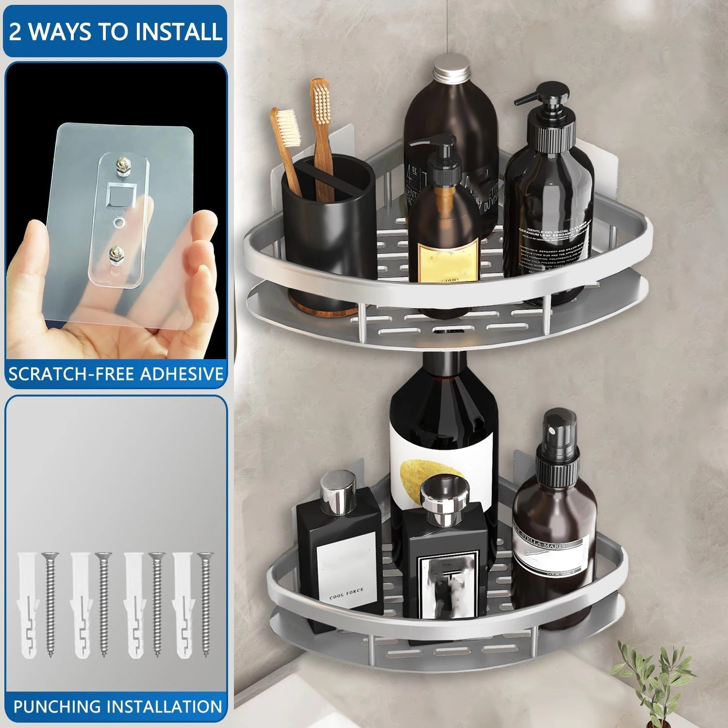 Badezimmer-Aufbewahrungsregal Keine Bohrerregale Wandhalterung Eckregal Duschhalter Für WC-Shampoo-Organizer Badezimmerzubehör - flohmarkt-deutschland.shop
