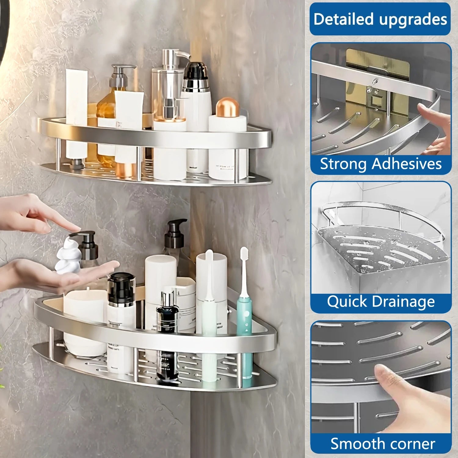Badezimmer-Aufbewahrungsregal Keine Bohrerregale Wandhalterung Eckregal Duschhalter Für WC-Shampoo-Organizer Badezimmerzubehör - flohmarkt-deutschland.shop