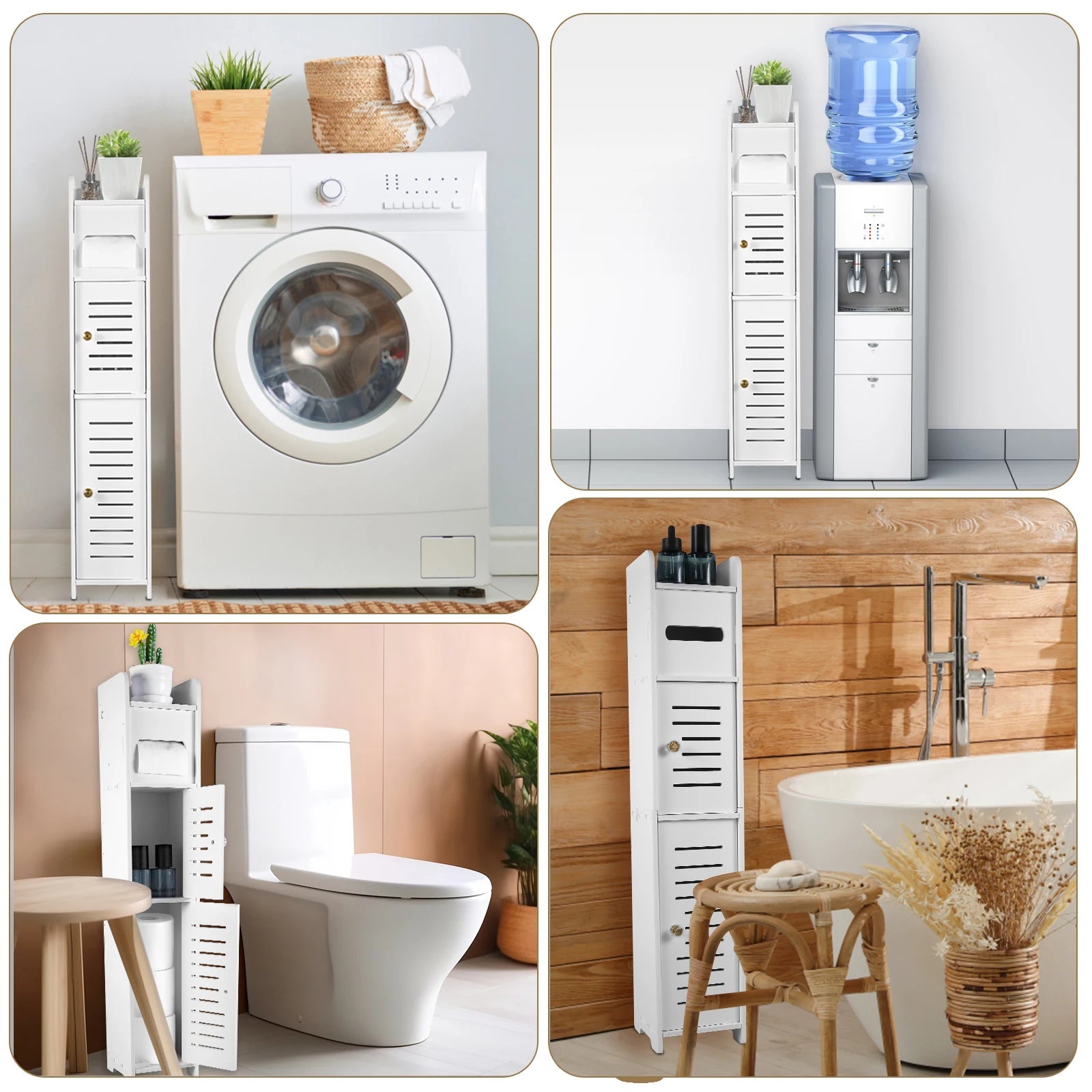 Badezimmer-Aufbewahrungsschrank, 3-stufiger Bodenschrank, Organizer mit Tür, freistehender Toilettenpapierhalter, schmaler Toiletten-Aufbewahrungsschrank - flohmarkt-deutschland.shop