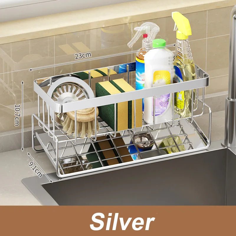 Badezimmer Waschbecken Lagerregal Metall Abflussregal mit Besteckbehälter Geschirrspülschwammhalter Küchenarbeitsplatte Lagerregal - flohmarkt-deutschland.shop