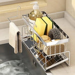 Badezimmer Waschbecken Lagerregal Metall Abflussregal mit Besteckbehälter Geschirrspülschwammhalter Küchenarbeitsplatte Lagerregal - flohmarkt-deutschland.shop