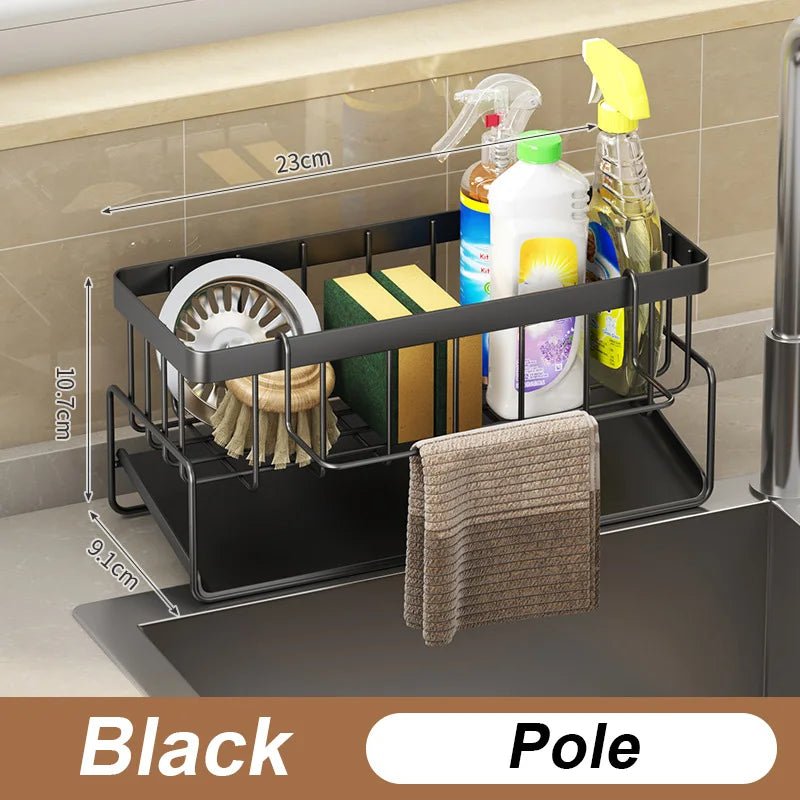 Badezimmer Waschbecken Lagerregal Metall Abflussregal mit Besteckbehälter Geschirrspülschwammhalter Küchenarbeitsplatte Lagerregal - flohmarkt-deutschland.shop
