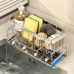 Badezimmer Waschbecken Lagerregal Metall Abflussregal mit Besteckbehälter Geschirrspülschwammhalter Küchenarbeitsplatte Lagerregal - flohmarkt-deutschland.shop