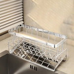 Badezimmer Waschbecken Lagerregal Metall Abflussregal mit Besteckbehälter Geschirrspülschwammhalter Küchenarbeitsplatte Lagerregal - flohmarkt-deutschland.shop