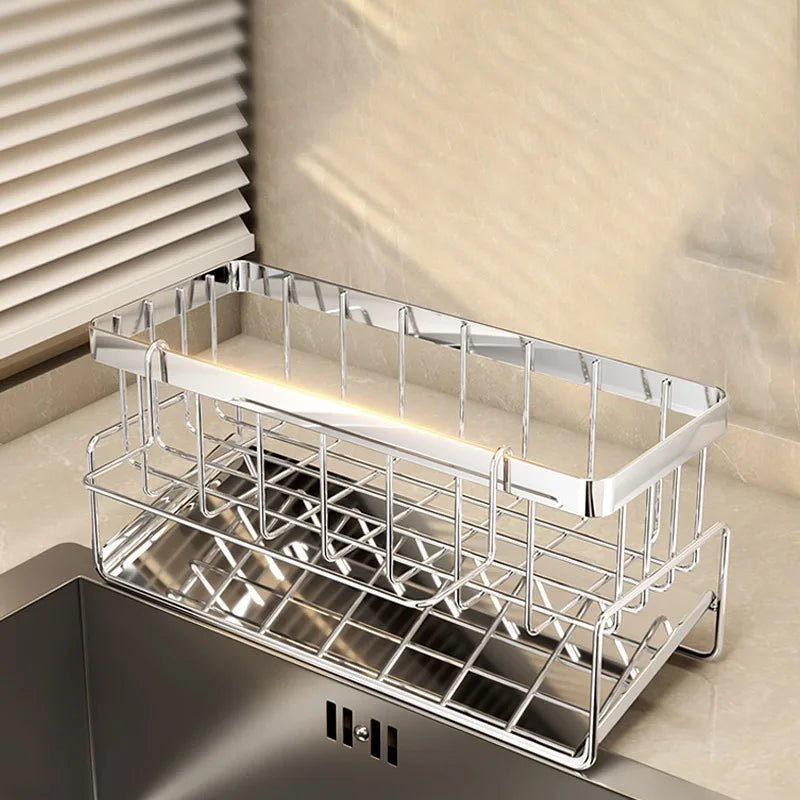Badezimmer Waschbecken Lagerregal Metall Abflussregal mit Besteckbehälter Geschirrspülschwammhalter Küchenarbeitsplatte Lagerregal - flohmarkt-deutschland.shop