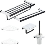 Badezimmerzubehör-Set, schwarzes Badezimmerregal, Handtuchhalter, Handtuchhalter, Papierhalter, Toilettenbürstenhalter aus Marmor und Messing - flohmarkt-deutschland.shop