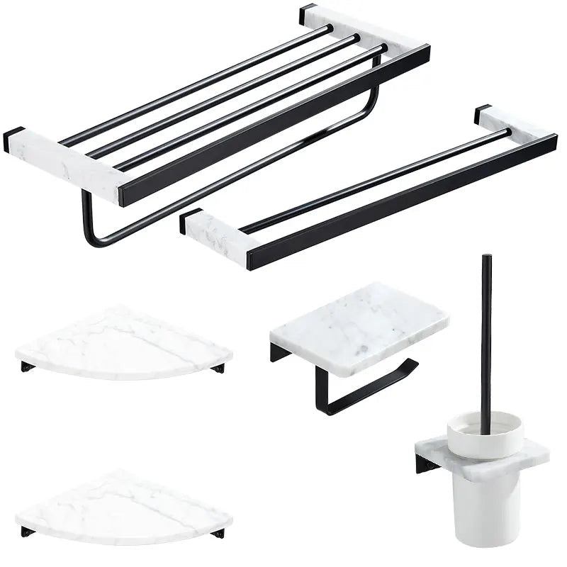 Badezimmerzubehör-Set, schwarzes Badezimmerregal, Handtuchhalter, Handtuchhalter, Papierhalter, Toilettenbürstenhalter aus Marmor und Messing - flohmarkt-deutschland.shop