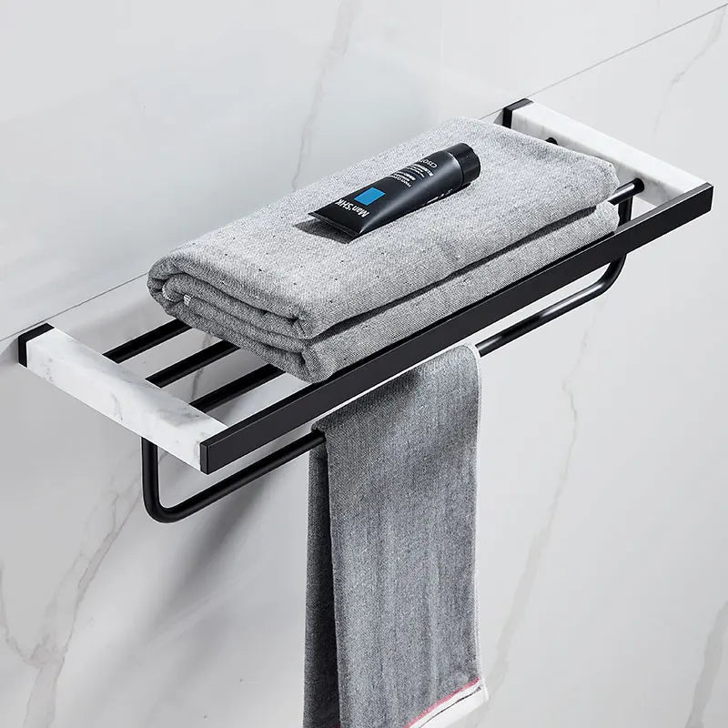 Badezimmerzubehör-Set, schwarzes Badezimmerregal, Handtuchhalter, Handtuchhalter, Papierhalter, Toilettenbürstenhalter aus Marmor und Messing - flohmarkt-deutschland.shop