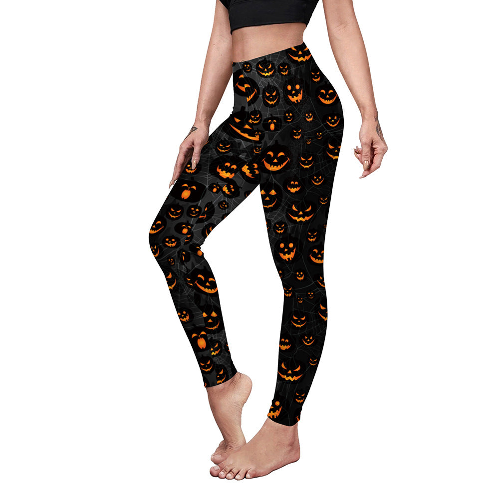 Women's Casual Pumpkin Spider Web Printed Yoga Pants