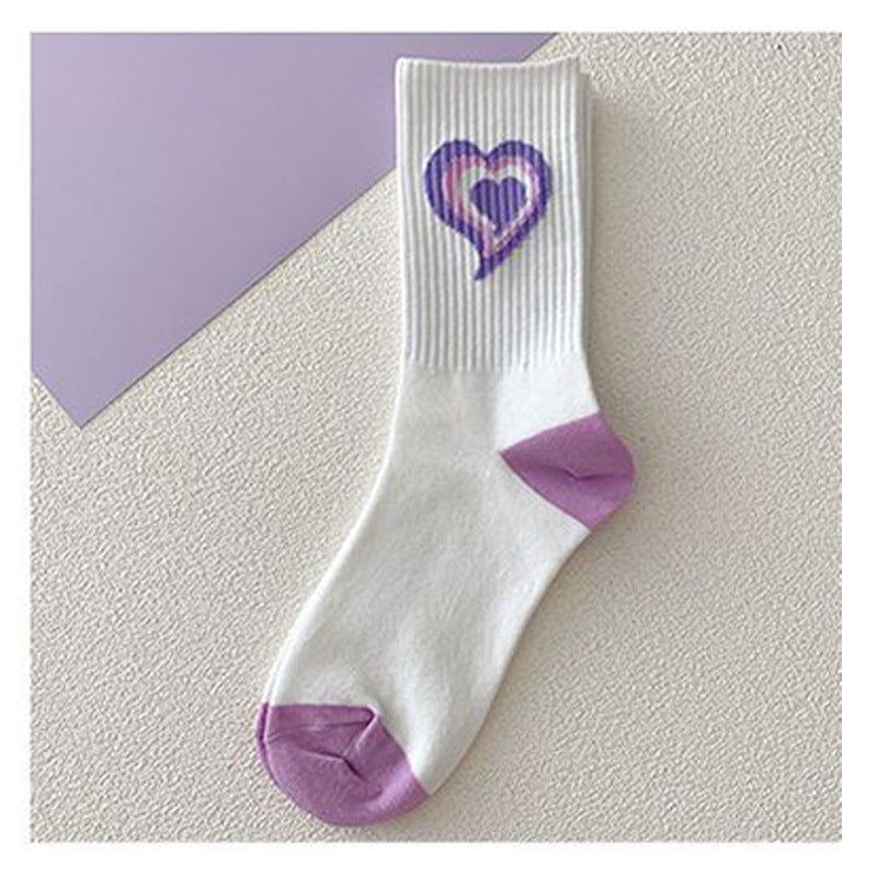 Purple Heart Women's Mid-Calf Socks - Trendy Cartoon Style