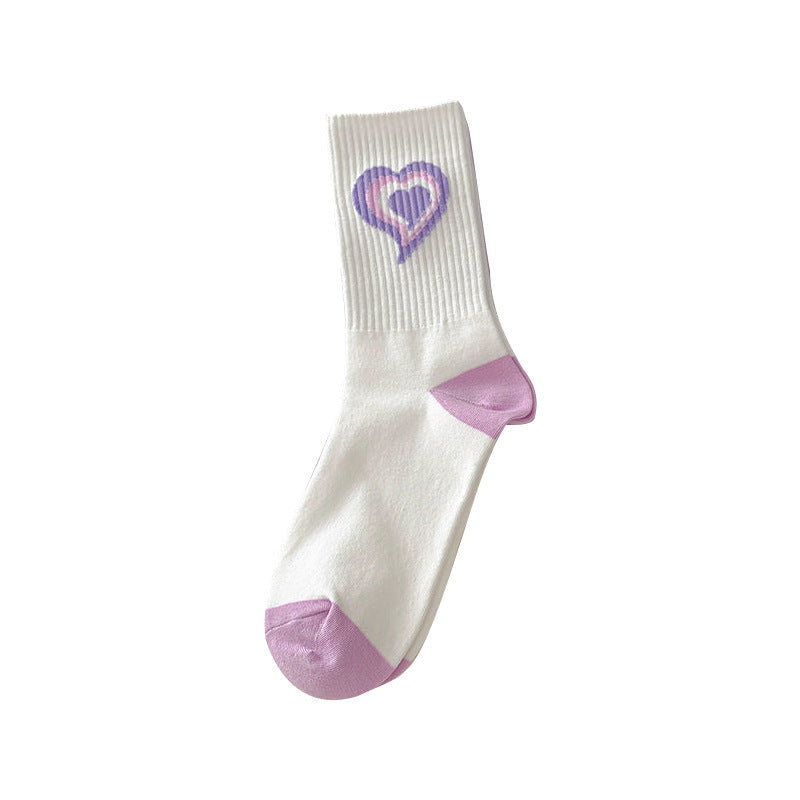 Purple Heart Women's Mid-Calf Socks - Trendy Cartoon Style
