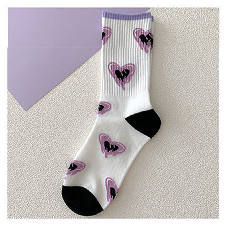Purple Heart Women's Mid-Calf Socks - Trendy Cartoon Style