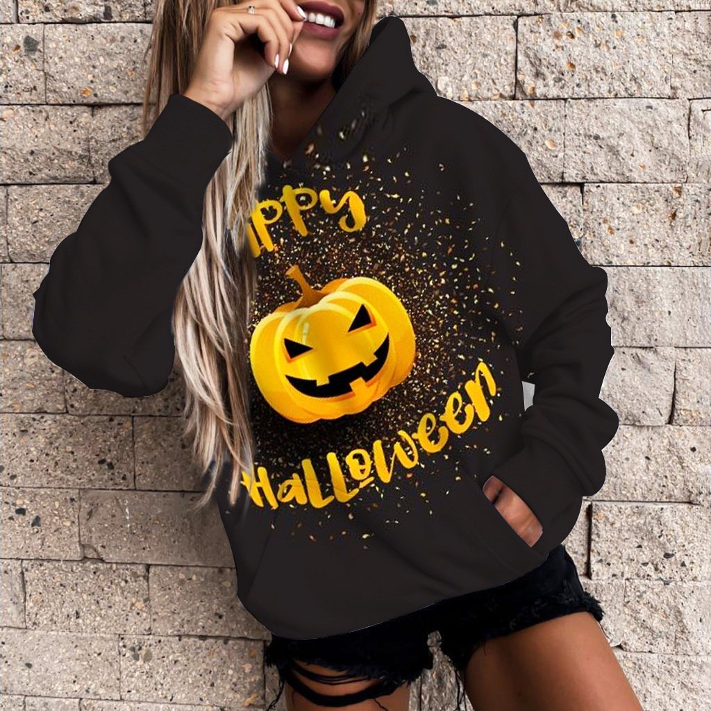 Women's 3D Printed Pumpkin Halloween Casual Hoodie