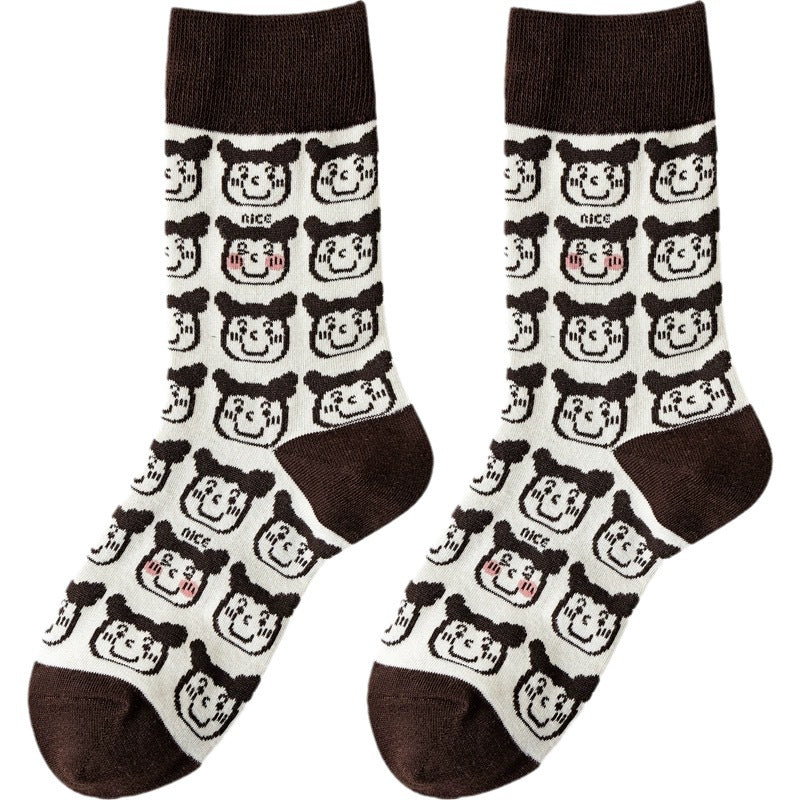 Cute Cartoon Mid-Calf Socks for Women - Zebra & Puppy