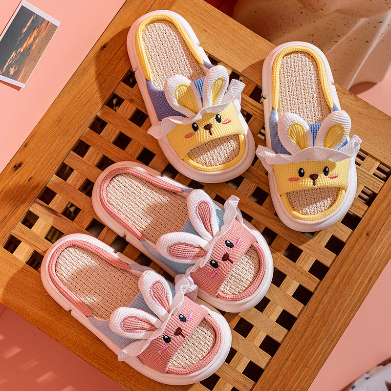 Cute Non-Slip Cartoon Cotton Linen Slippers for Women