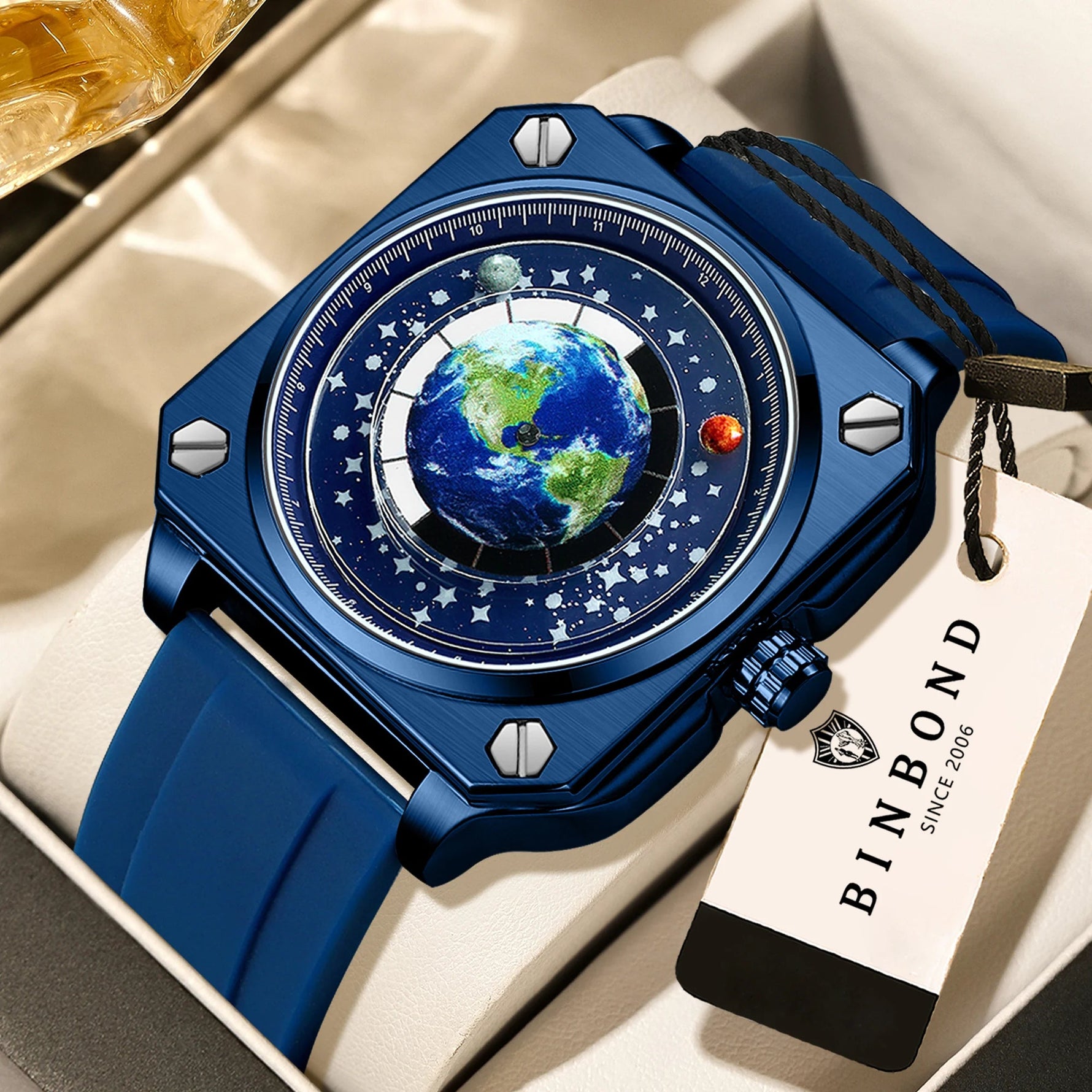 BINBOND Earth & Star Herrenuhr – Quarz, Leuchtend, Wasserdicht, Sport & Casual - flohmarkt-deutschland.shop